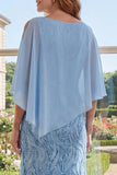 Sparkly Light Blue Sheath Mother of the Bride Dress with Cape