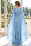 Sparkly Light Blue V Neck Maxi Mother of the Bride Dress