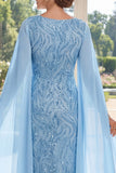 Sparkly Light Blue V Neck Maxi Mother of the Bride Dress