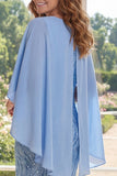 Light Blue Sequin Maxi Mother of the Bride Dress with Cape