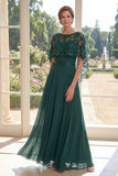 Dark Green Appliqued A Line Mother of the Bride Dress with Cape