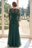 Dark Green Appliqued A Line Mother of the Bride Dress with Cape