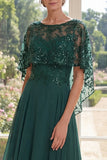 Dark Green Appliqued A Line Mother of the Bride Dress with Cape