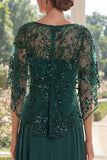 Dark Green Appliqued A Line Mother of the Bride Dress with Cape