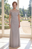 Grey Ruched Sheath Maxi Mother of the Bride Dress