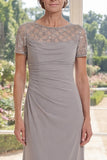 Grey Ruched Sheath Maxi Mother of the Bride Dress
