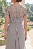 Grey Ruched Sheath Maxi Mother of the Bride Dress
