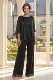Sparkly Black 2 Piece 3/4 Sleeve Mother of the Bride Dress