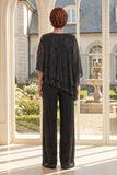Sparkly Black 2 Piece 3/4 Sleeve Mother of the Bride Dress