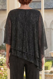 Sparkly Black 2 Piece 3/4 Sleeve Mother of the Bride Dress