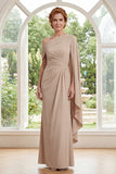 Asymmetrical Neck Champagne Ruched Mother of the Bride Dress
