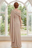 Asymmetrical Neck Champagne Ruched Mother of the Bride Dress