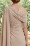 Asymmetrical Neck Champagne Ruched Mother of the Bride Dress