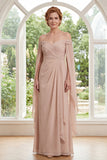 Off the Shoulder Champagne Ruched Mother of the Bride Dress