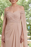 Off the Shoulder Champagne Ruched Mother of the Bride Dress