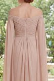 Off the Shoulder Champagne Ruched Mother of the Bride Dress