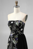 Strapless Pink Floral Sequin Mermaid Prom Dress with Side Streamer