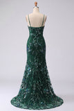 Sparkly Dark Green Appliqued Mermaid Prom Dress with Slit