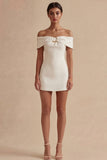 Off the Shoulder Satin Bodycon Mini White Dress