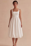 A Line Satin Midi White Dress