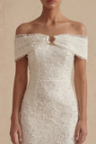 Off the Shoulder Bodycon White Dress with Pearls