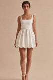 A Line Satin Spaghetti Straps Mini White Dress
