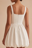 A Line Satin Spaghetti Straps Mini White Dress