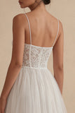 A Line Tulle Lace Corset Midi White Dress