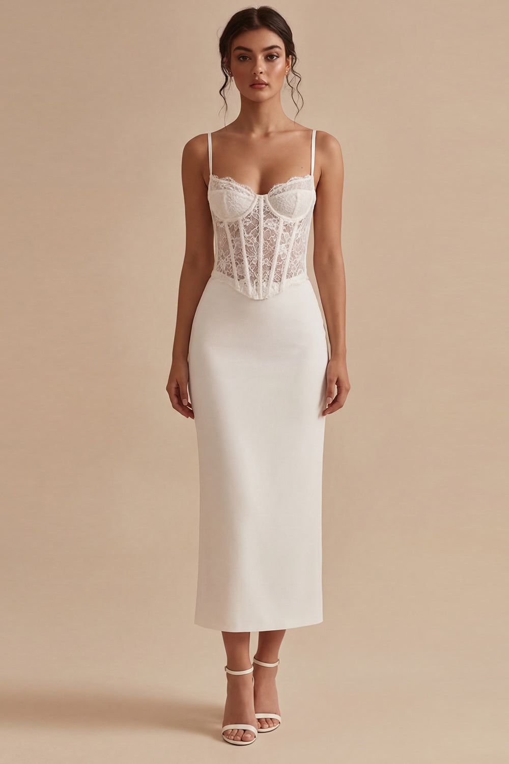 white engagement dress lace Zapaka Women White Wedding Dress with Slit Strapless Sleeveless Ruffled Lace Mermaid Bridal Dress, White / US10