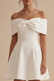 Off the Shoulder A Line Mini White Engagement Dress