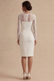 Long Sleeve Lace Bodycon White Midi Engagement Dress