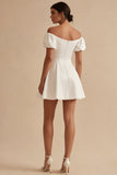 Off the Shoulder Satin A Line White Mini Engagement Dress