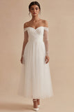Off the Shoulder Tulle A Line White Ruched Engagement Dress