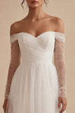 Off the Shoulder Tulle A Line White Ruched Engagement Dress