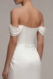 Off the Shoulder Satin Ruched White Engagement Dress