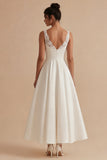 White A Line Satin V Neck Maxi Engagement Dress