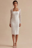 White Lace Long Sleeve Bodycon Midi Engagement Dress
