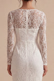White Lace Long Sleeve Bodycon Midi Engagement Dress