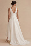 High Low Satin White V Neck Engagement Dress