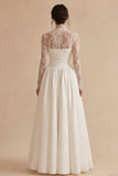 White High Neck Lace A Line Maxi Wedding Dress