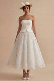 Strapless White A Line Midi Engagement Dress