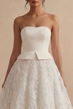 Strapless White A Line Midi Engagement Dress