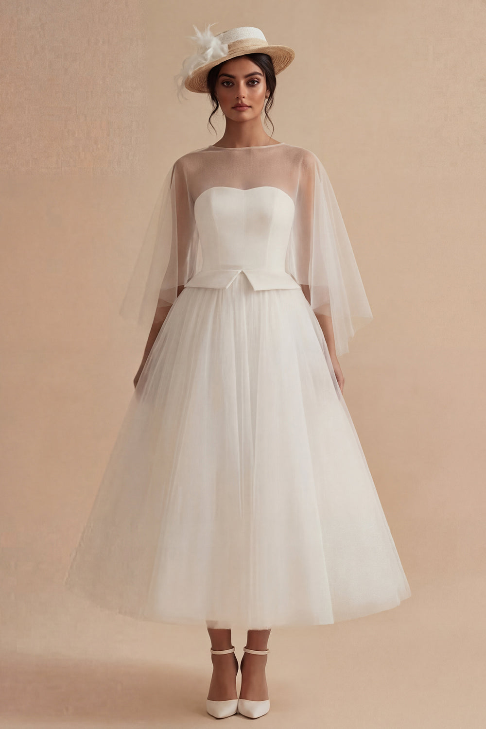 two piece engagement dress White Organza Two Piece Asymmetrical Engagement Dress with Slit