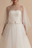 2 Piece White A Line Tulle Midi Engagement Dress