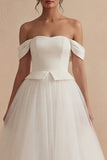 Off the Shoulder White A Line Tulle Engagement Dress
