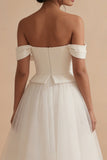 Off the Shoulder White A Line Tulle Engagement Dress