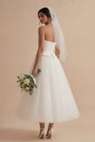 Strapless Tulle White A Line Engagement Dress
