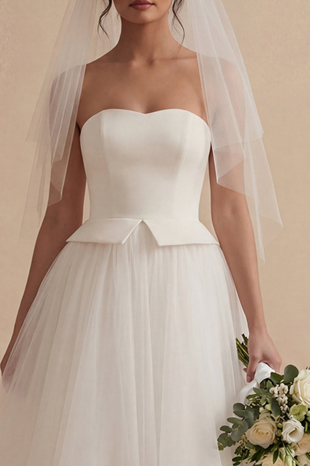 white tulle engagement dress White sweetheart neck tulle tea length prom dress, white evening dress –  dresstby main image 0