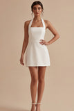 Halter Satin Bodycon Mini White Dress