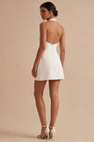 Halter Satin Bodycon Mini White Dress